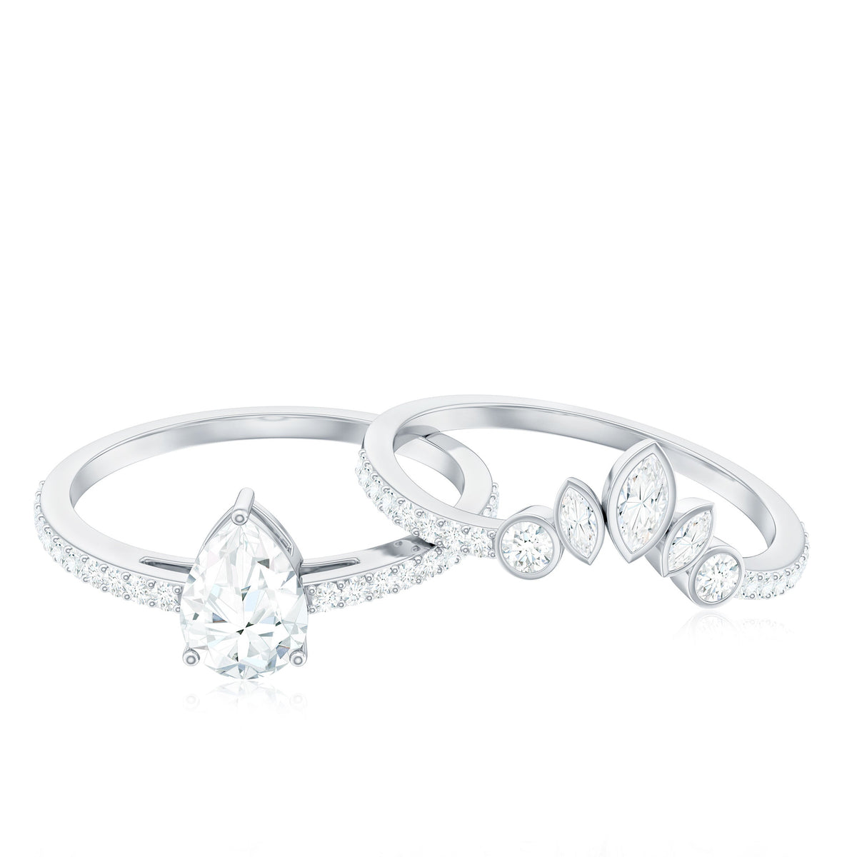 Pear Cut Moissanite Solitaire Bridal Ring Set with Certificate
