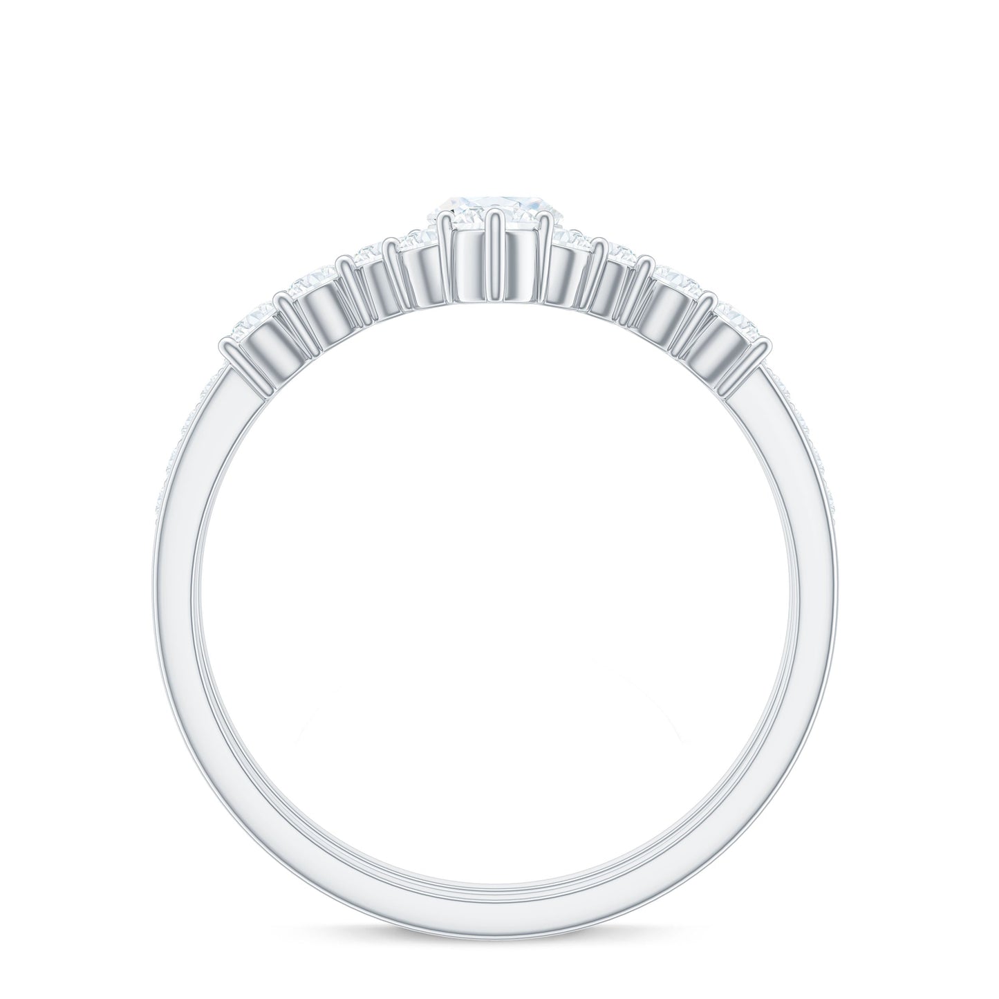 Anillo de compromiso de moissanita talla marquesa con alianza de boda en forma de V