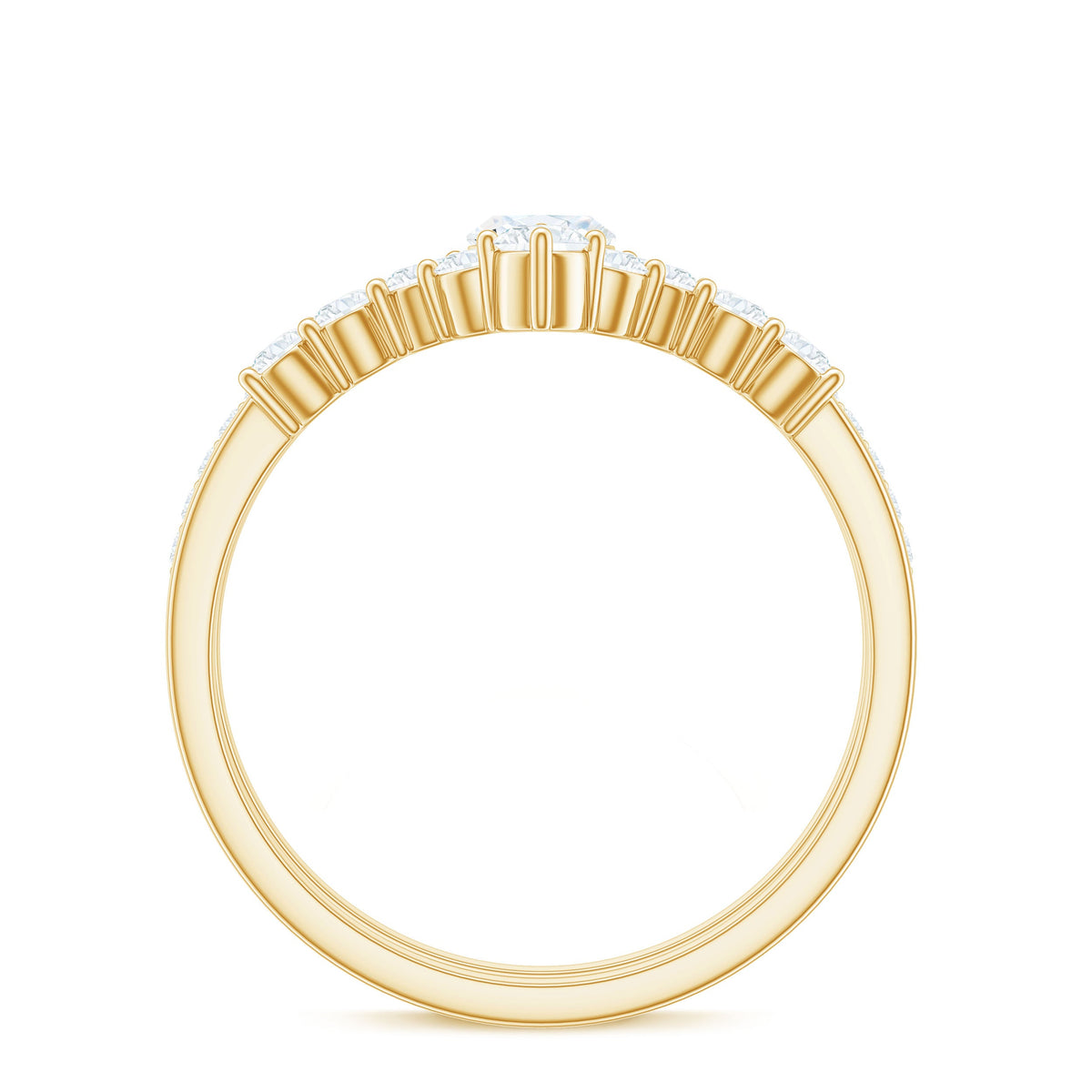 Anillo de compromiso de moissanita talla marquesa con alianza de boda en forma de V