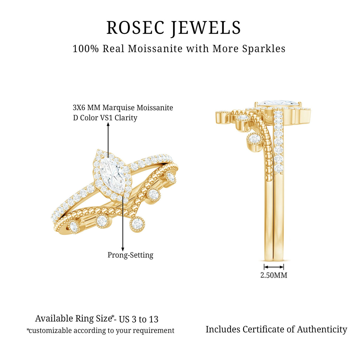 Marquise Cut Moissanite Vintage Wedding Ring Set