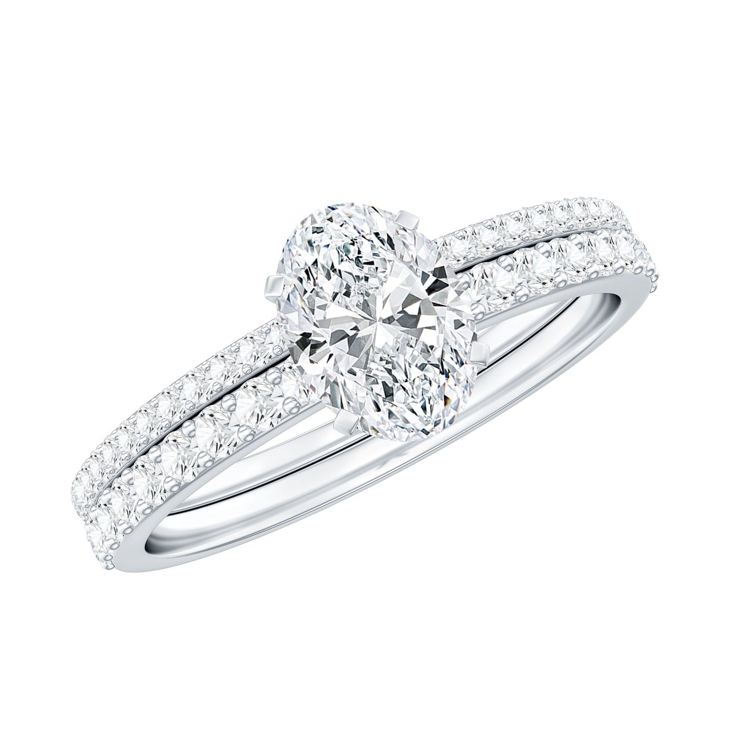 Anillo de compromiso de moissanita con forma ovalada con juego de alianzas de boda