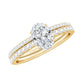 Anillo de compromiso de moissanita con forma ovalada con juego de alianzas de boda