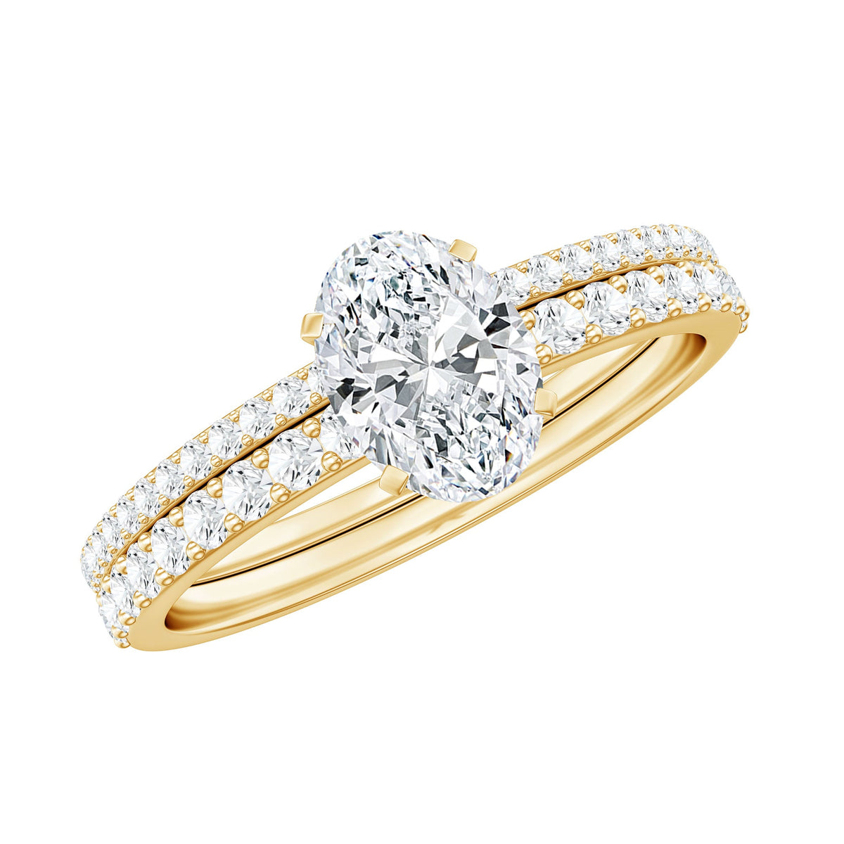 Anillo de compromiso de moissanita con forma ovalada con juego de alianzas de boda