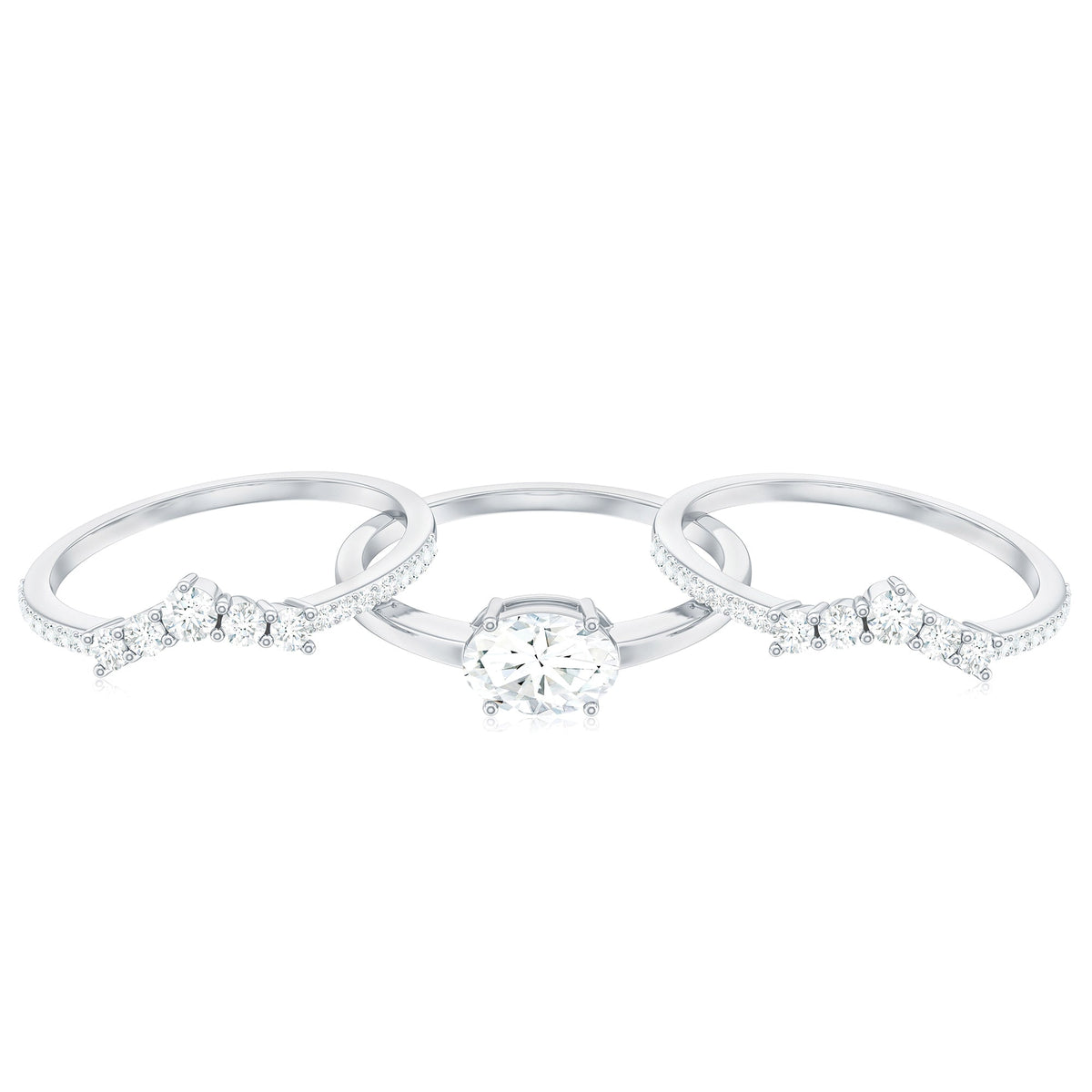 Brilliant Cut Moissanite Trio Wedding Ring Set with Certificate