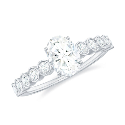 Certified Moissanite Oval Cut Engagement Ring with Side Stones