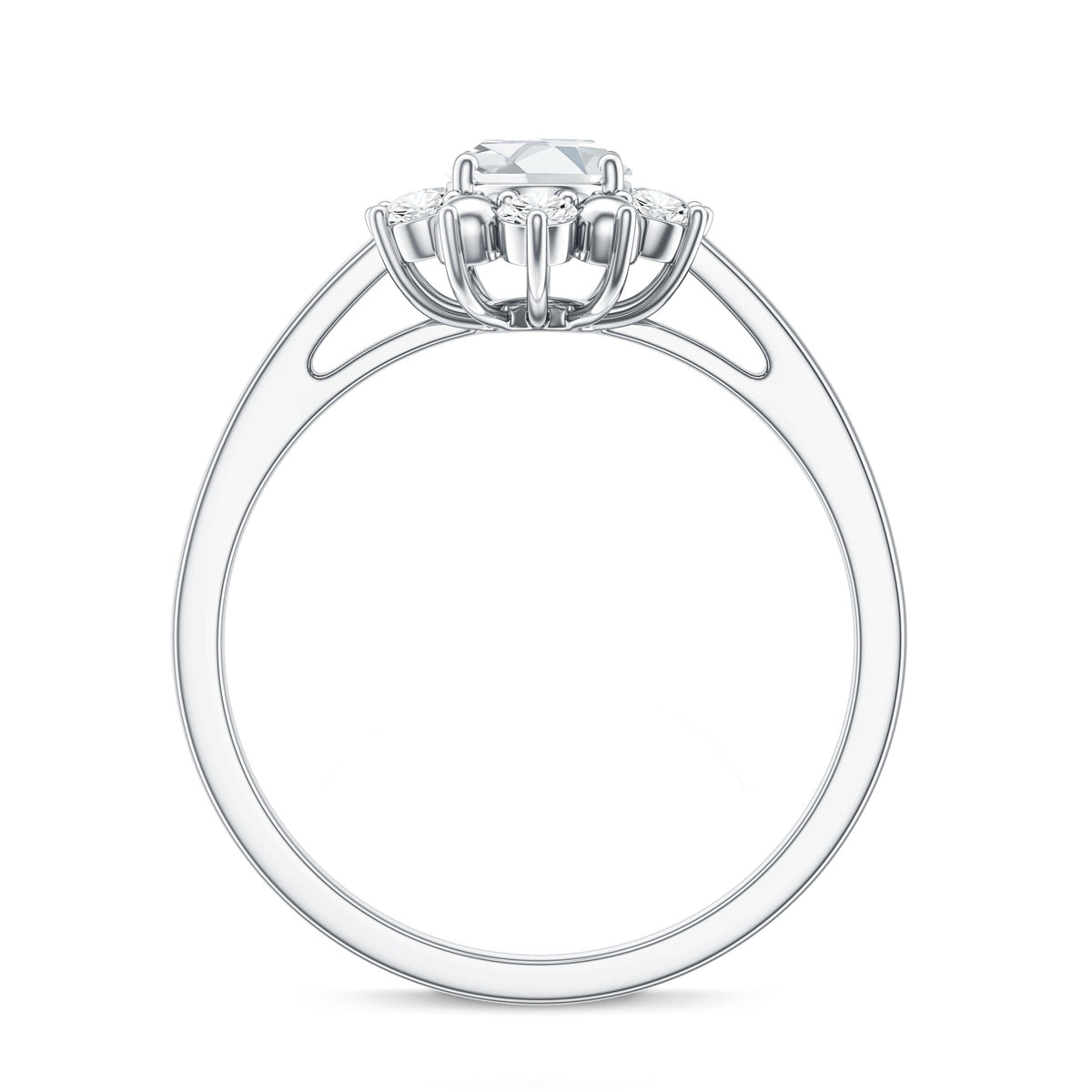 Certified Oval Moissanite Flower Halo Engagement Ring