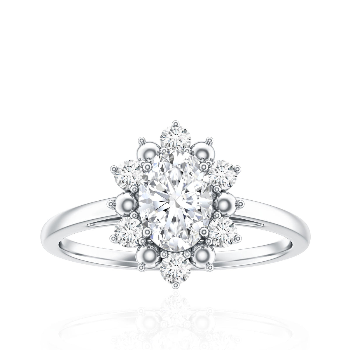 Certified Oval Moissanite Flower Halo Engagement Ring