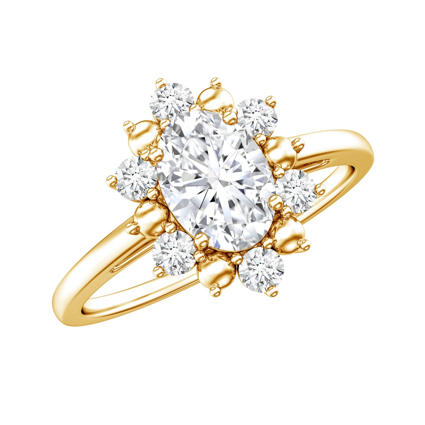 Certified Oval Moissanite Flower Halo Engagement Ring