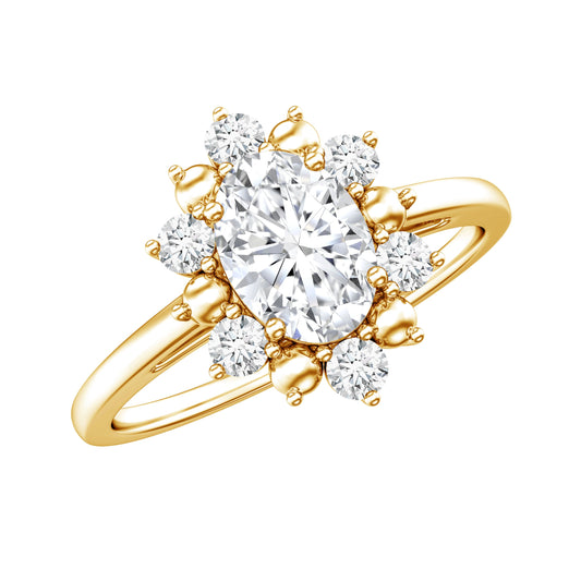 Certified Oval Moissanite Flower Halo Engagement Ring