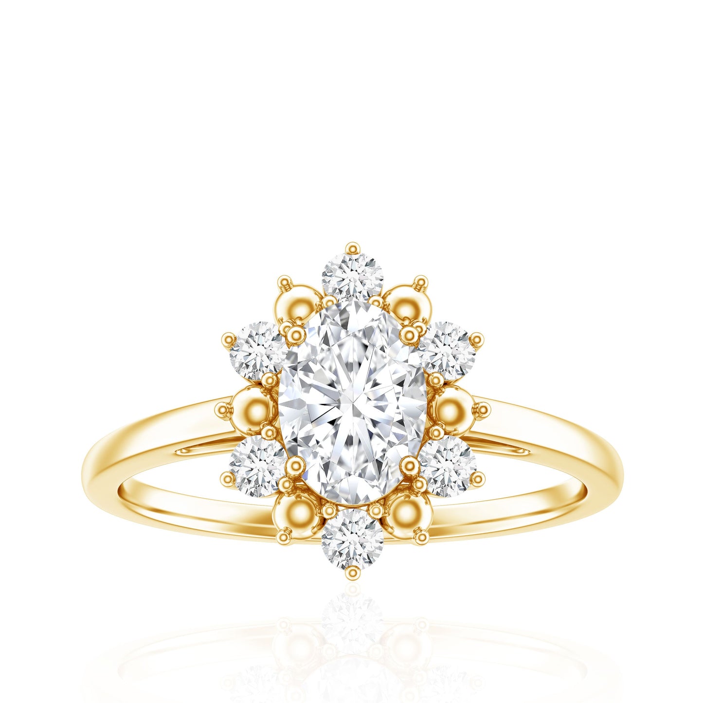 Certified Oval Moissanite Flower Halo Engagement Ring