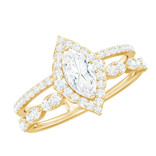 Anillo de compromiso de moissanita con corte marquesa, doble banda y certificado