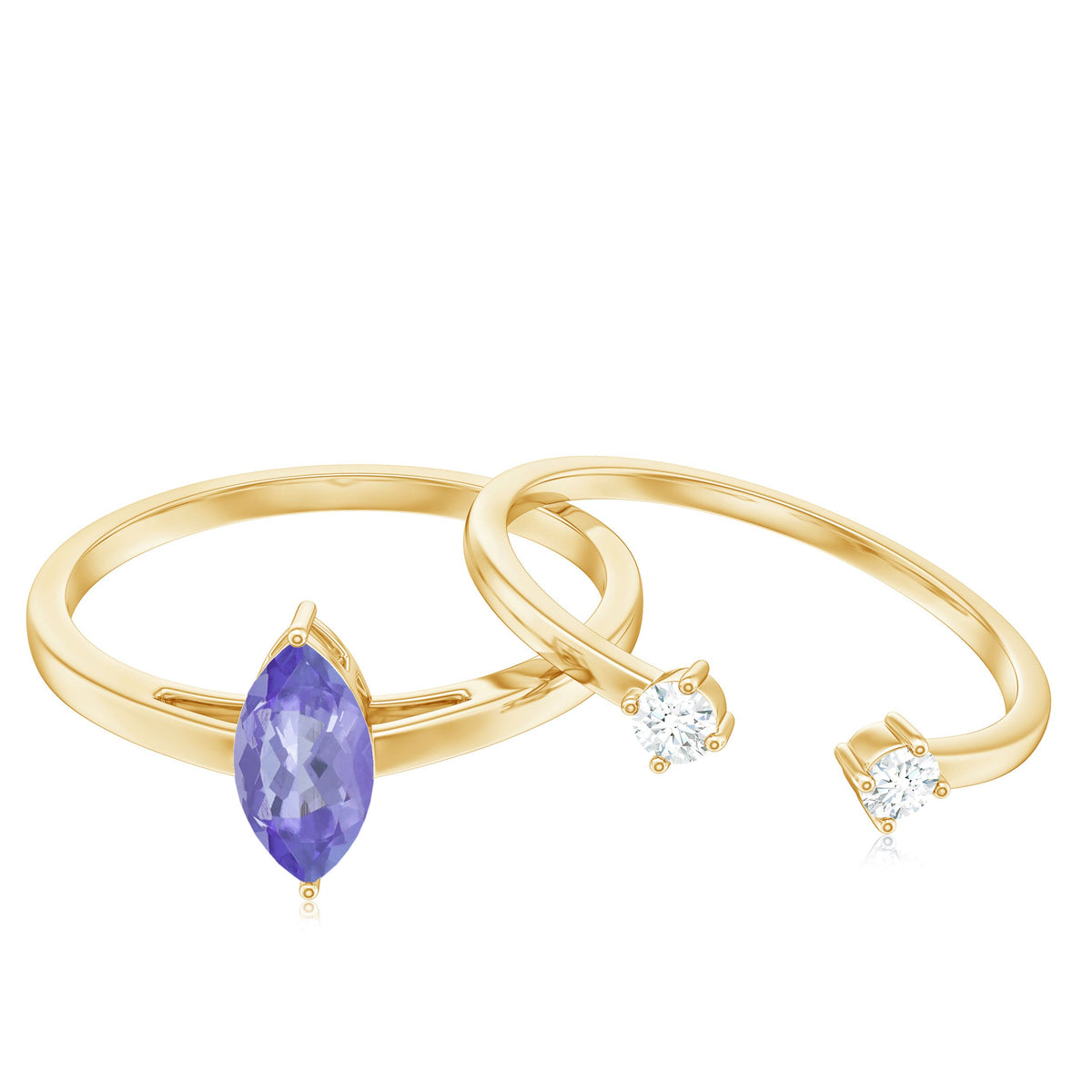 Juego de 2 Anillos de Promesa de Diamantes con Tanzanita Natural Marquesa de 0.6 Quilates