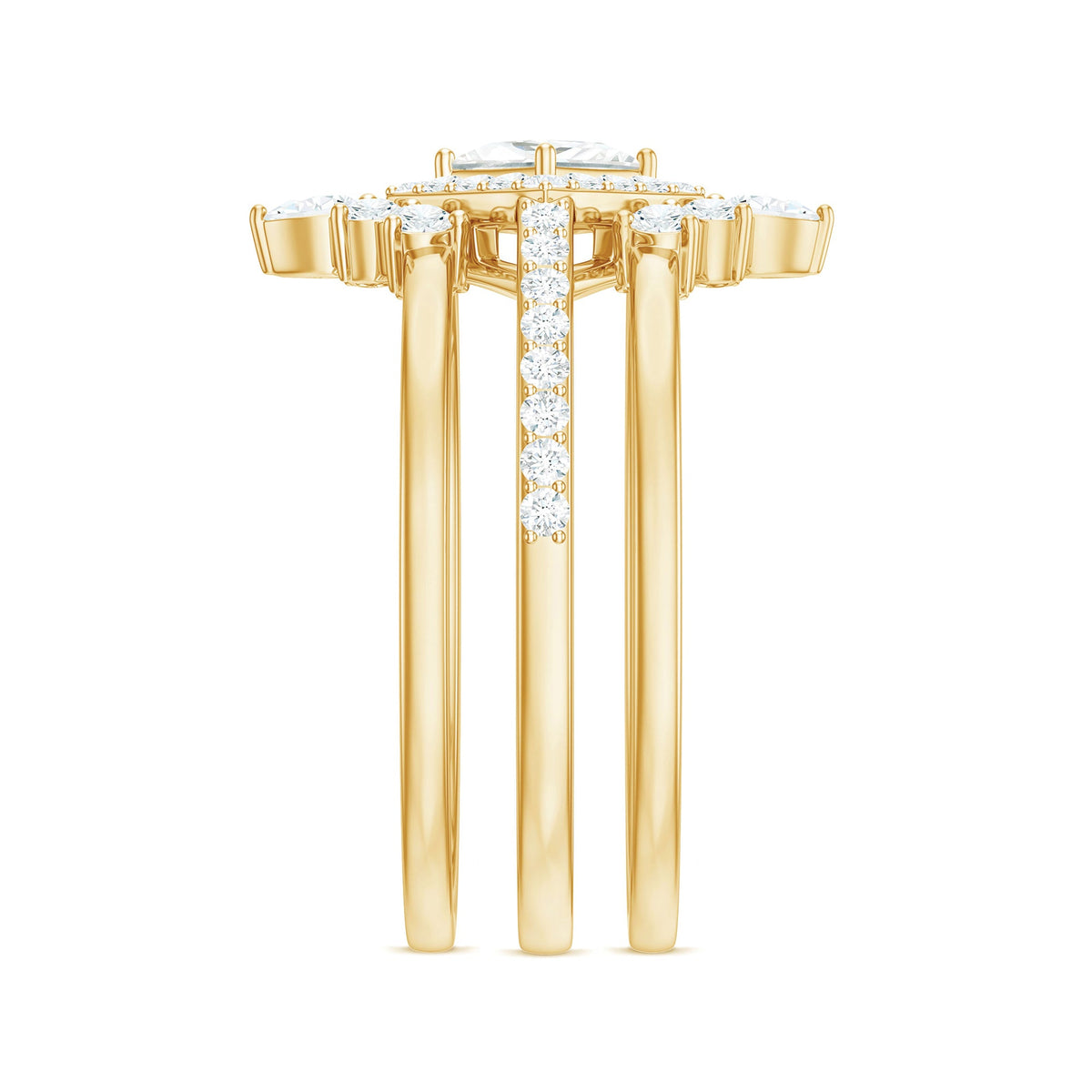 Juego de anillos de novia de tres piezas con moissanita de talla princesa con certificado