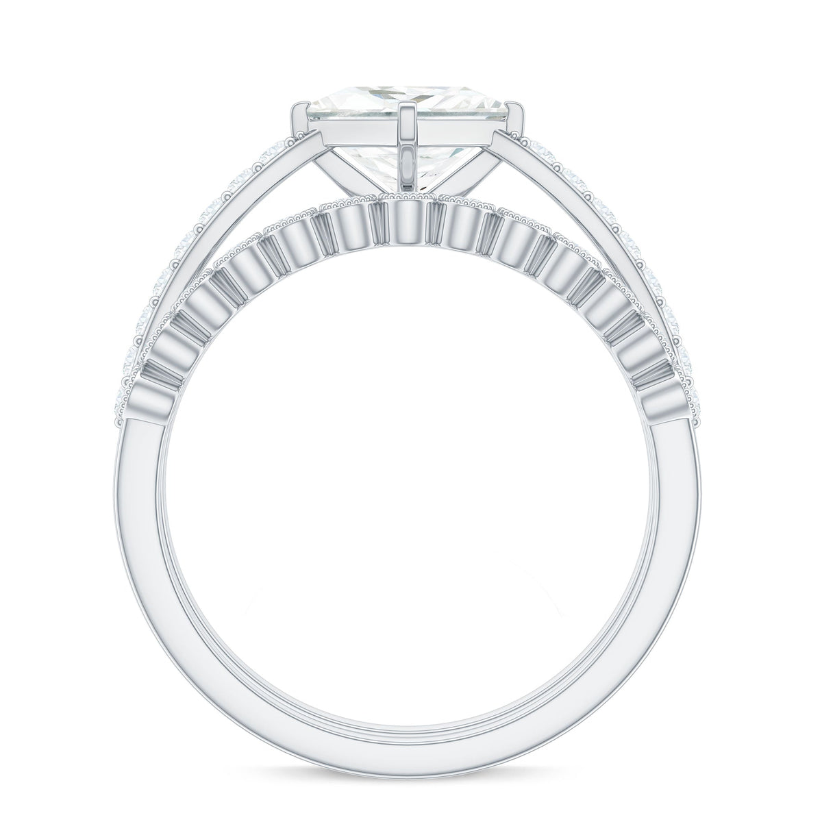 Princess Cut Moissanite Engagement Ring with Wedding Band Set