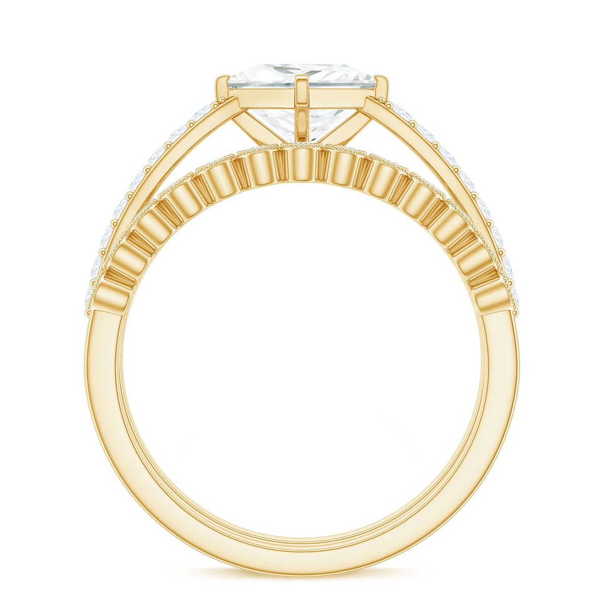 Princess Cut Moissanite Engagement Ring with Wedding Band Set