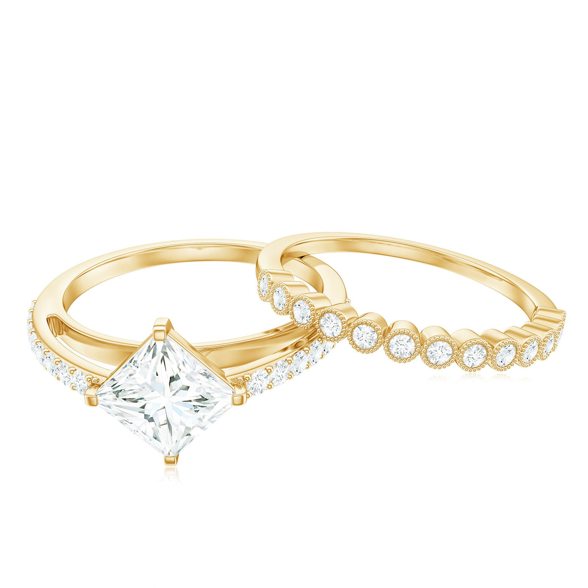 Princess Cut Moissanite Engagement Ring with Wedding Band Set