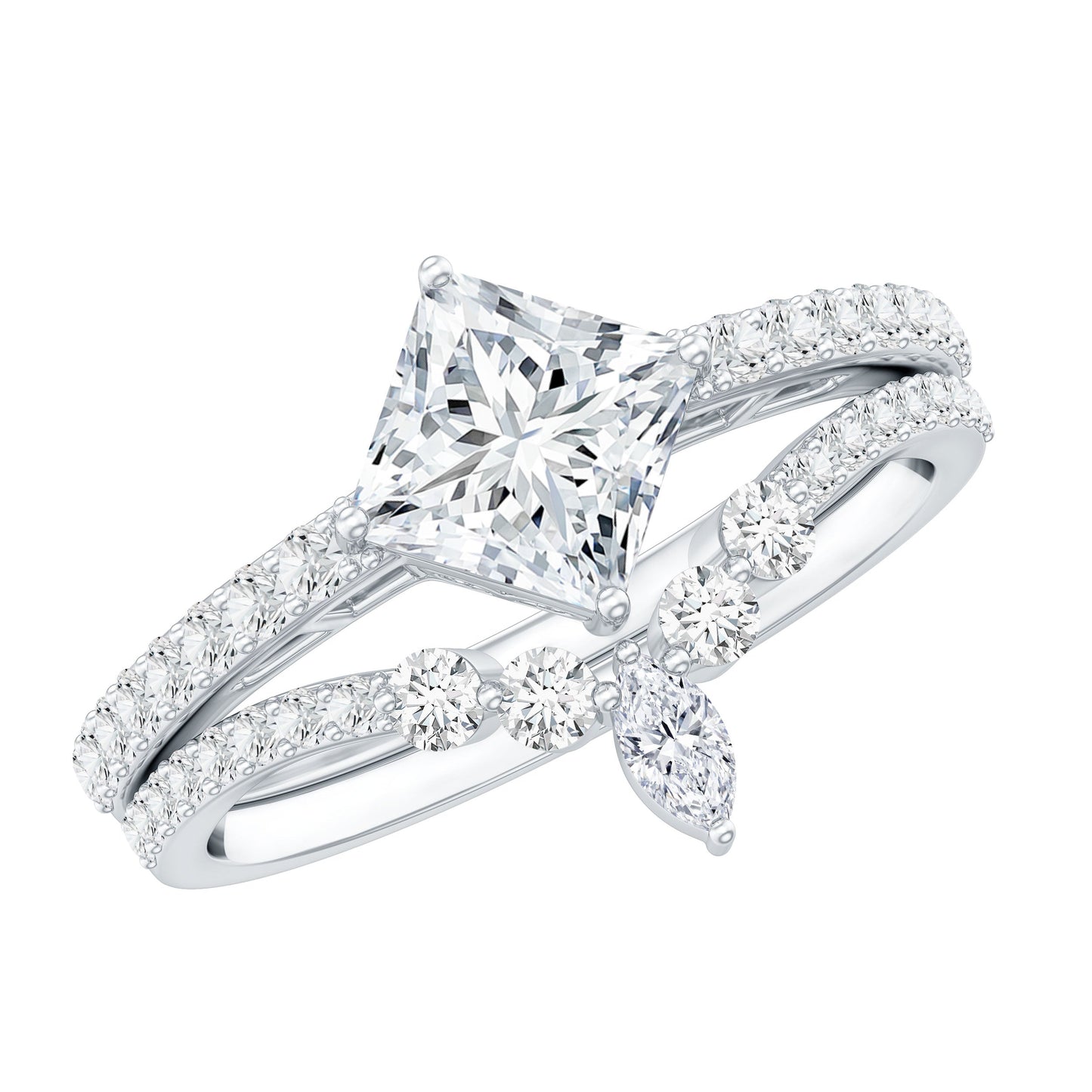 Princess Cut Moissanite Wedding Ring Set for Women