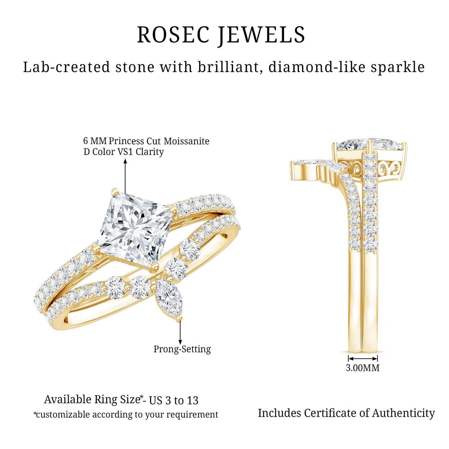 Princess Cut Moissanite Wedding Ring Set for Women