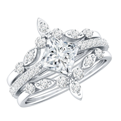 Classic Trio Bridal Ring Set with Princess and Round Cut Moissanites
