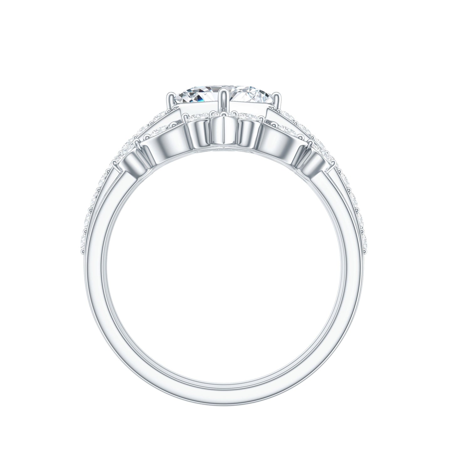 Classic Trio Bridal Ring Set with Princess and Round Cut Moissanites