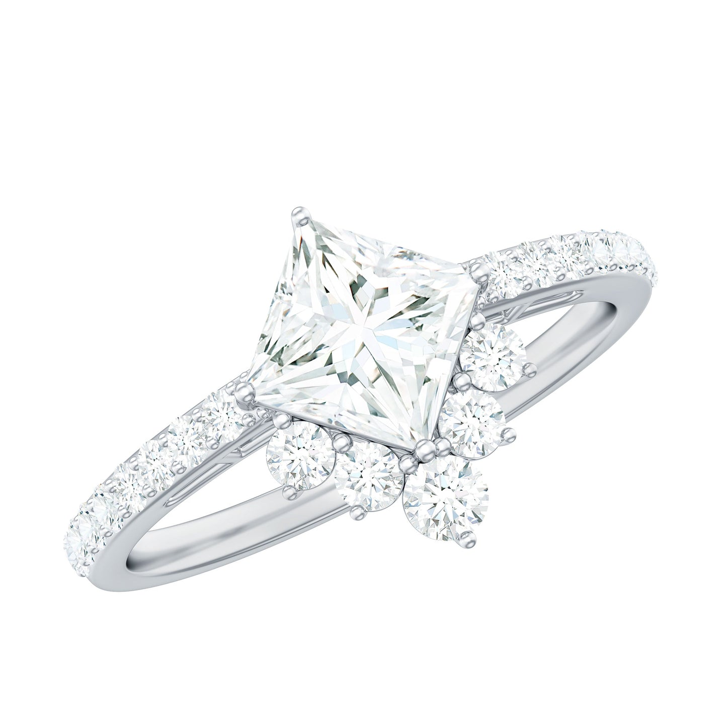 Anillo de compromiso de moissanita con corte princesa de diseño para mujer