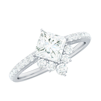 Anillo de compromiso de moissanita con corte princesa de diseño para mujer