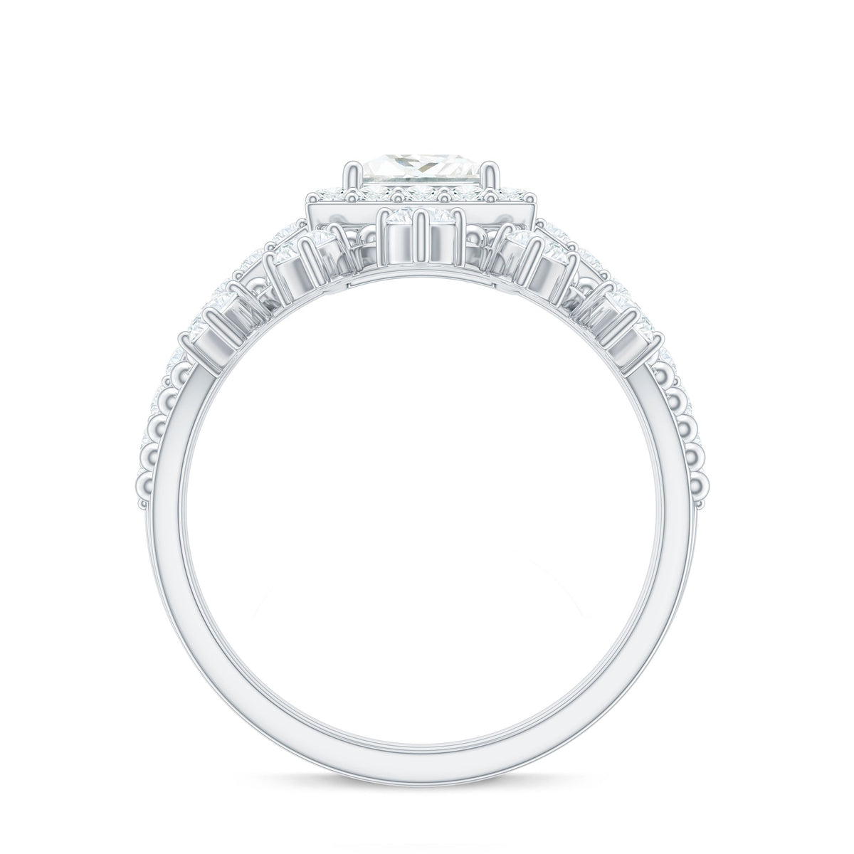 Juego de anillos de boda de moissanita con corte de princesa y halo con certificado