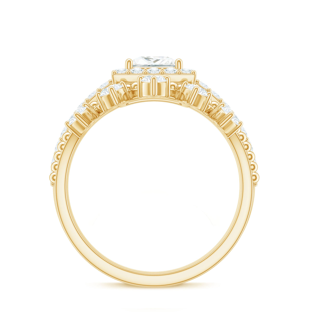 Juego de anillos de boda de moissanita con corte de princesa y halo con certificado