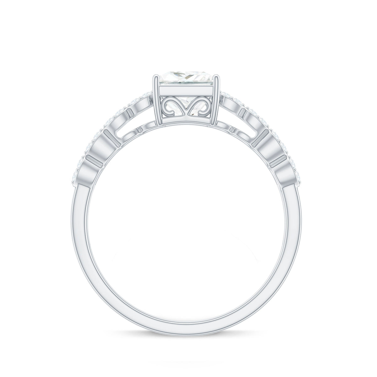 Certified Moissanite Princess Cut Engagement Ring in Double Band