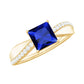 Certified 1.5 Carat Lab Grown Blue Sapphire Princess Cut Engagement Ring with Diamond