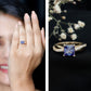 Certified 1.5 Carat Lab Grown Blue Sapphire Princess Cut Engagement Ring with Diamond