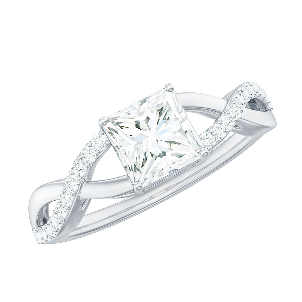 Princess Cut Moissanite Crossover Engagement Ring for Women