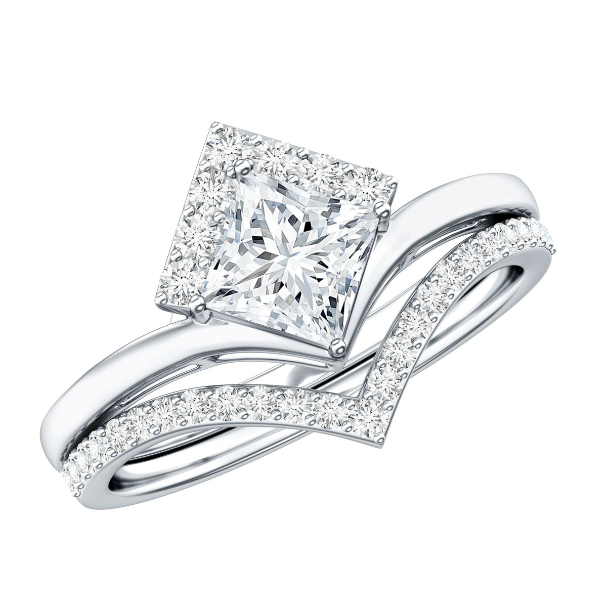 Certified Princess Cut Moissanite Wedding Ring Set for Women