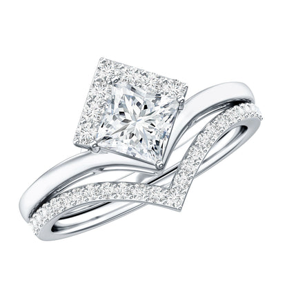 Certified Princess Cut Moissanite Wedding Ring Set for Women
