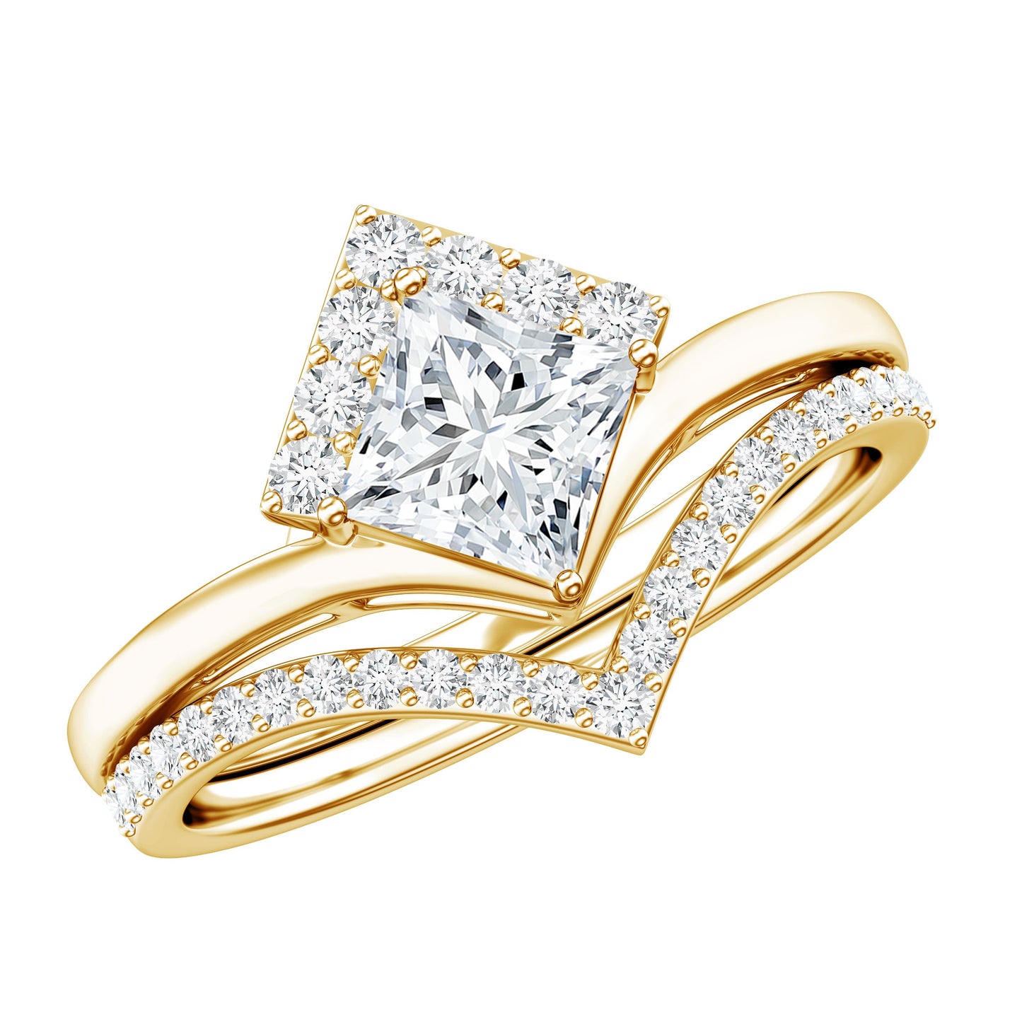 Certified Princess Cut Moissanite Wedding Ring Set for Women