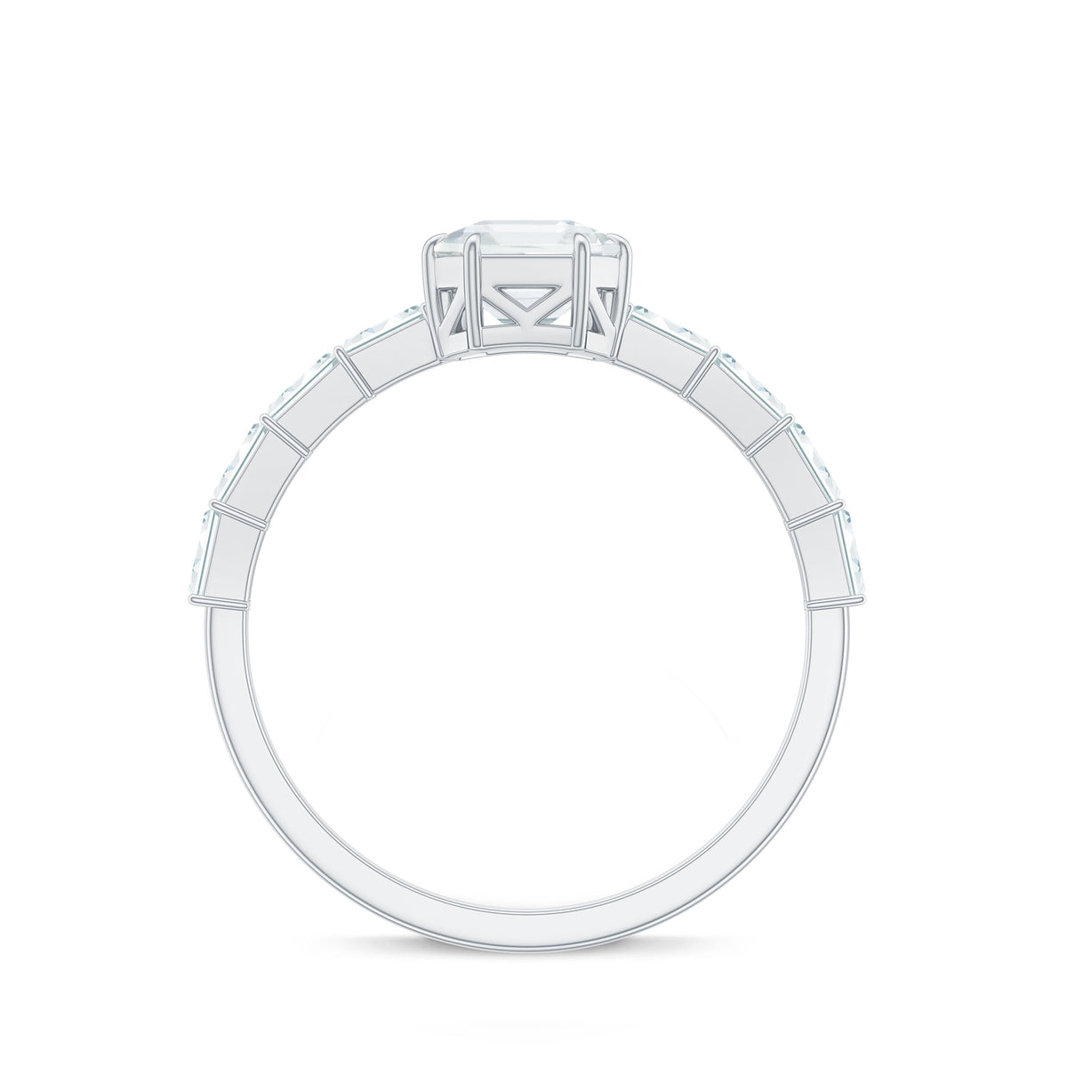 Asscher Cut Moissanite Engagement Ring with Baguette Side Stones