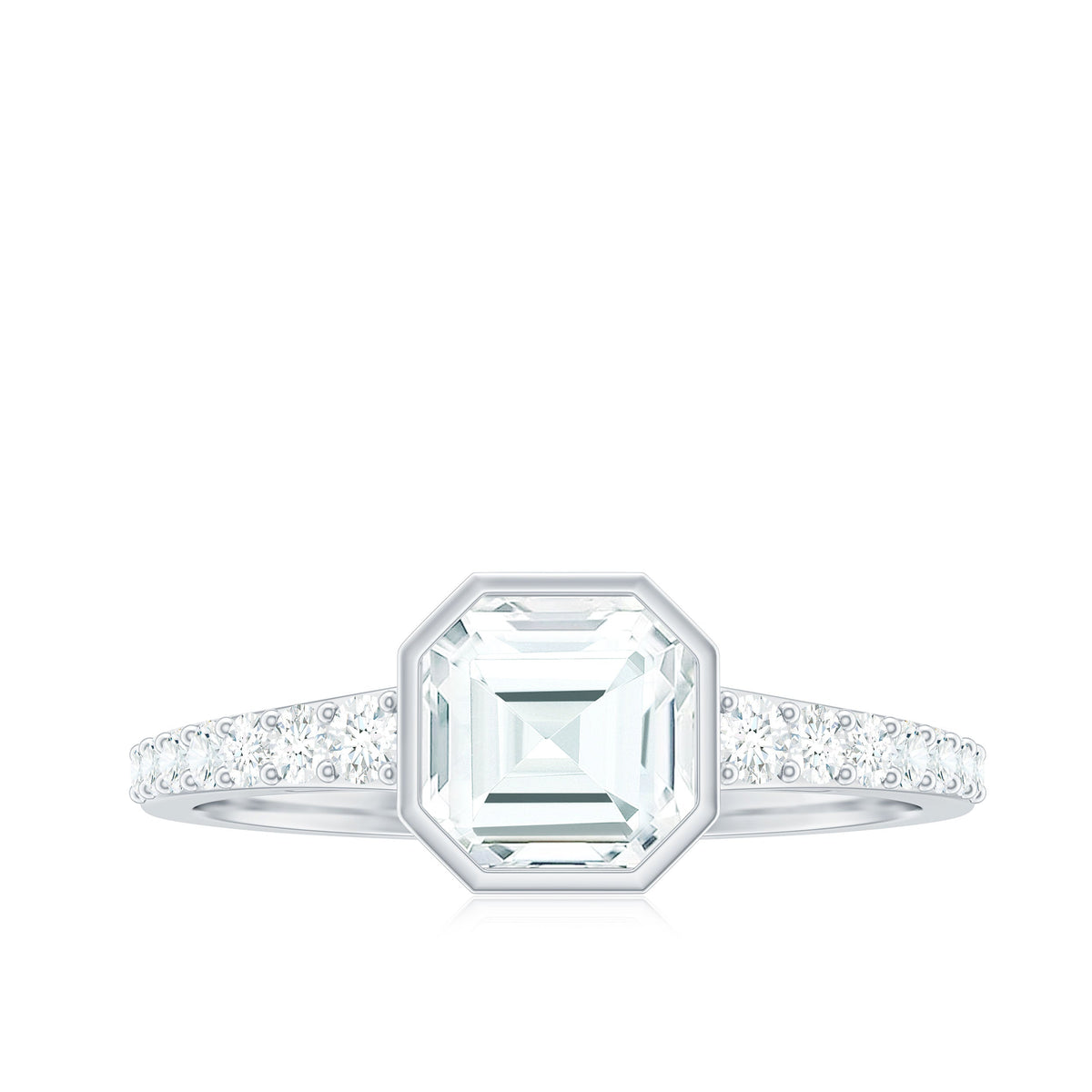 Asscher Cut Moissanite Solitaire Engagement Ring in Bezel Setting