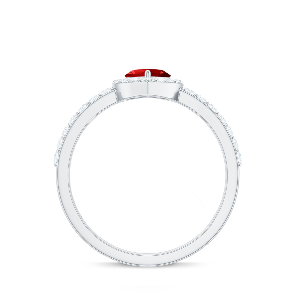 Lab Created Ruby Heart Promise Ring with Diamond Halo