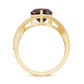 Anillo de compromiso de granate natural en forma de corazón con vástago cruzado de diamantes