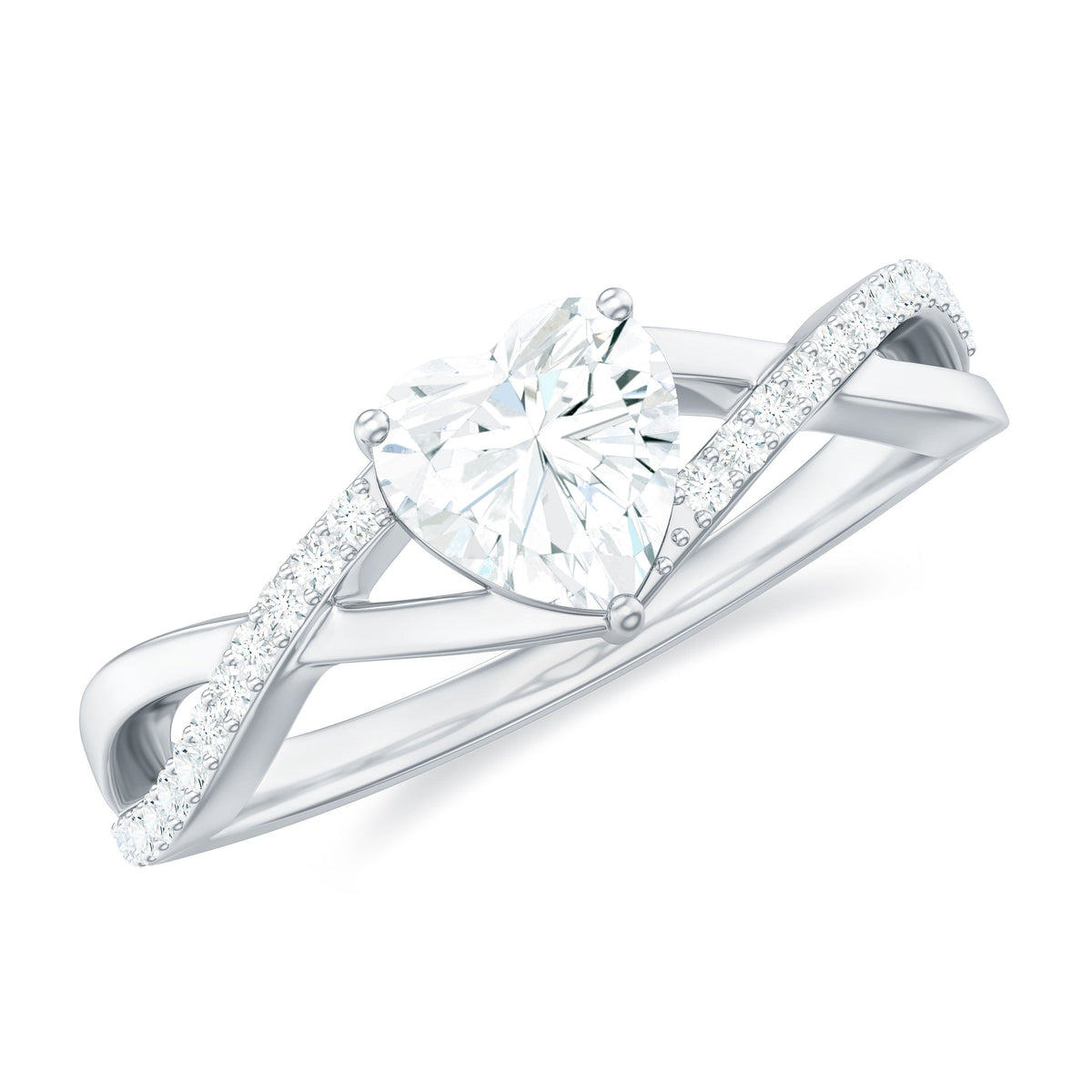 Anillo de compromiso de moissanita con forma de corazón de 1,50 CT y diseño cruzado