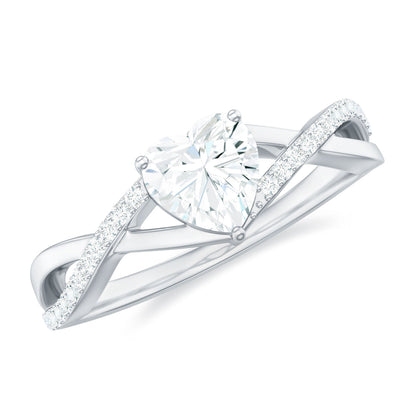 Anillo de compromiso de moissanita con forma de corazón de 1,50 CT y diseño cruzado