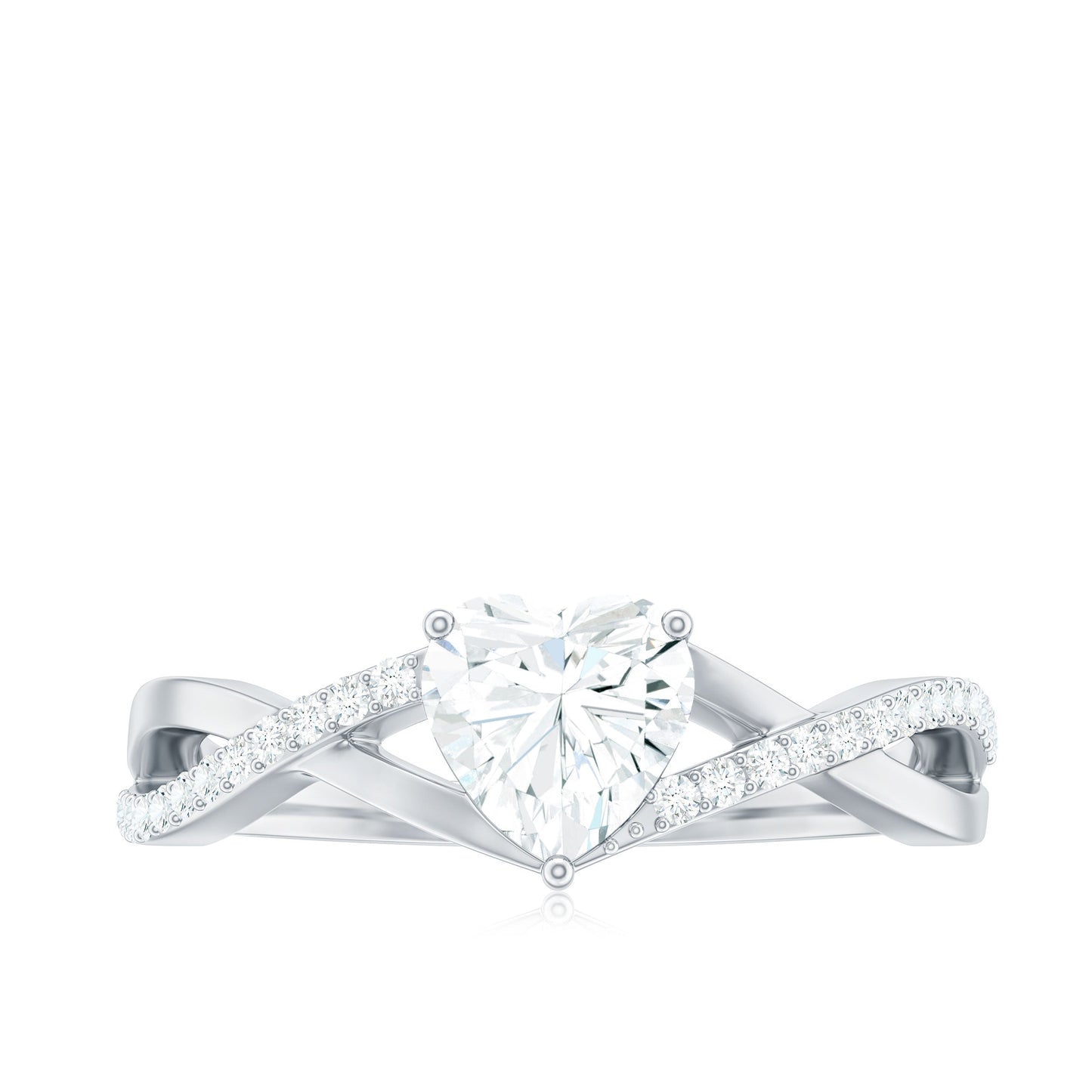 Anillo de compromiso de moissanita con forma de corazón de 1,50 CT y diseño cruzado