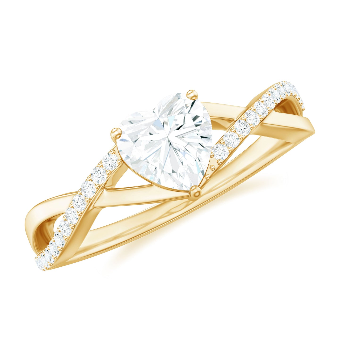 Anillo de compromiso de moissanita con forma de corazón de 1,50 CT y diseño cruzado