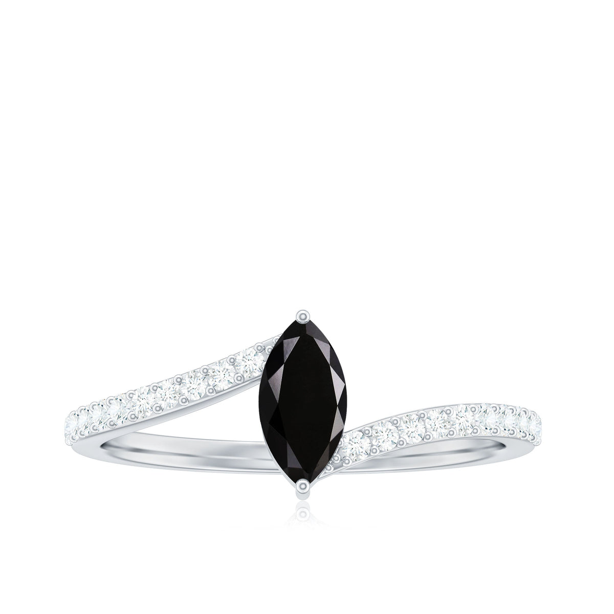 Real Marquise Black Spinel Promise Ring with Diamond Bypass Shank