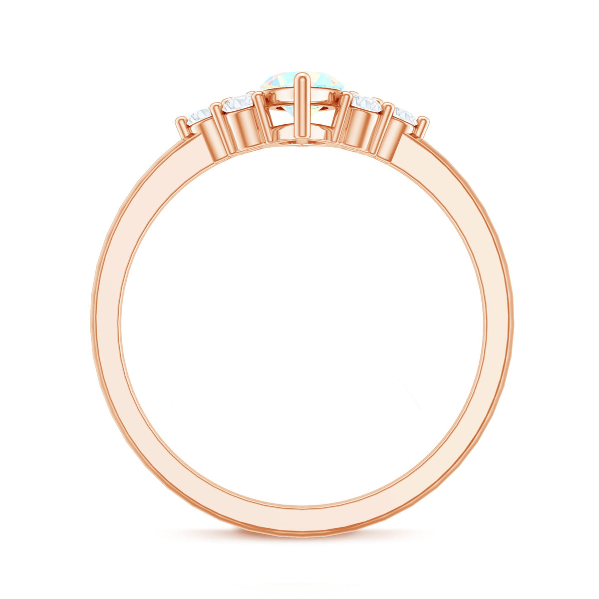 Vintage Looking Rainbow Opal Marquise Engagement Ring with Diamond Trio