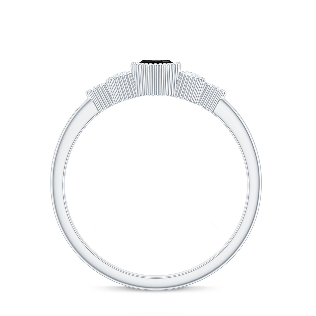 Anillo de compromiso de espinela negra marquesa natural con trío de diamantes