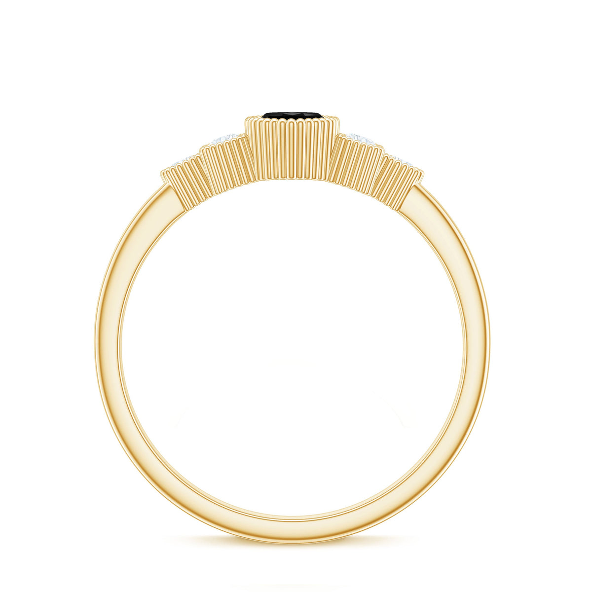 Anillo de compromiso de espinela negra marquesa natural con trío de diamantes