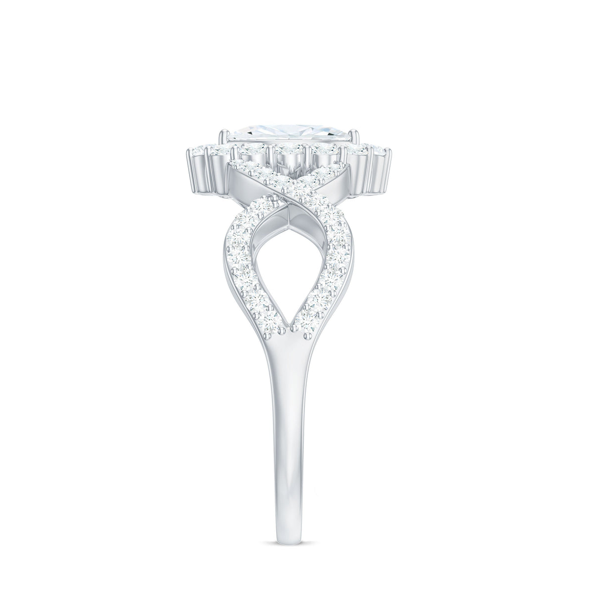 Marquise Moissanite Criss Cross Engagement Ring with Halo