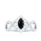 0.7 Carat Marquise Cut Black Onyx Statement Engagement Ring with Diamond Halo