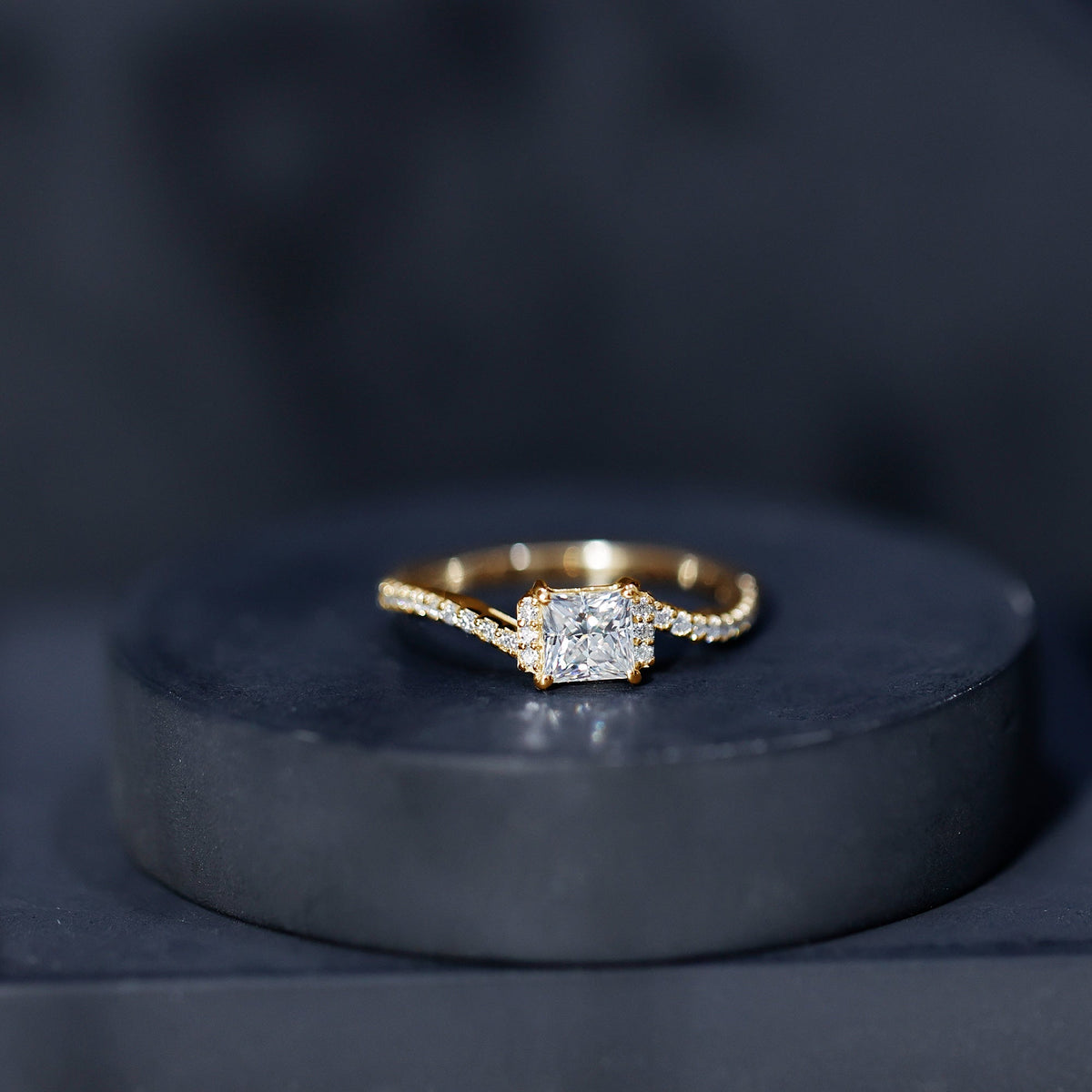 Princess Cut Moissanite Bypass Engagement Ring for Women